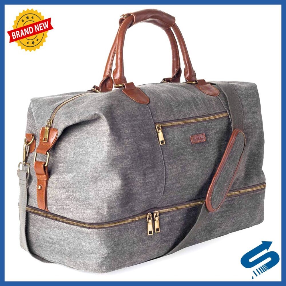 Canvas Weekender Duffel Bag Travel Carry On Tote with Shoe Compartment